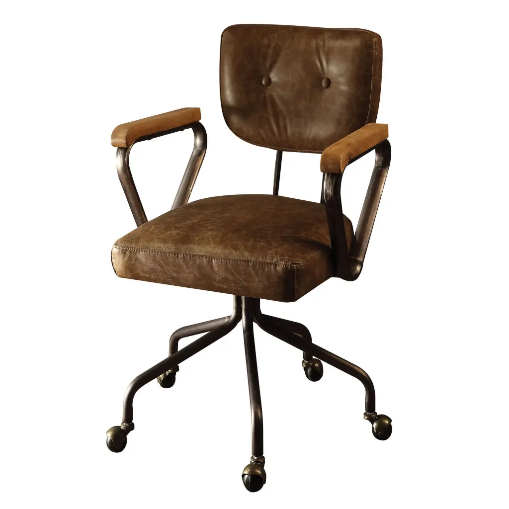 Vintage Whiskey Swivel Office Chair Trim Solid Brown Foam Padding furniture max