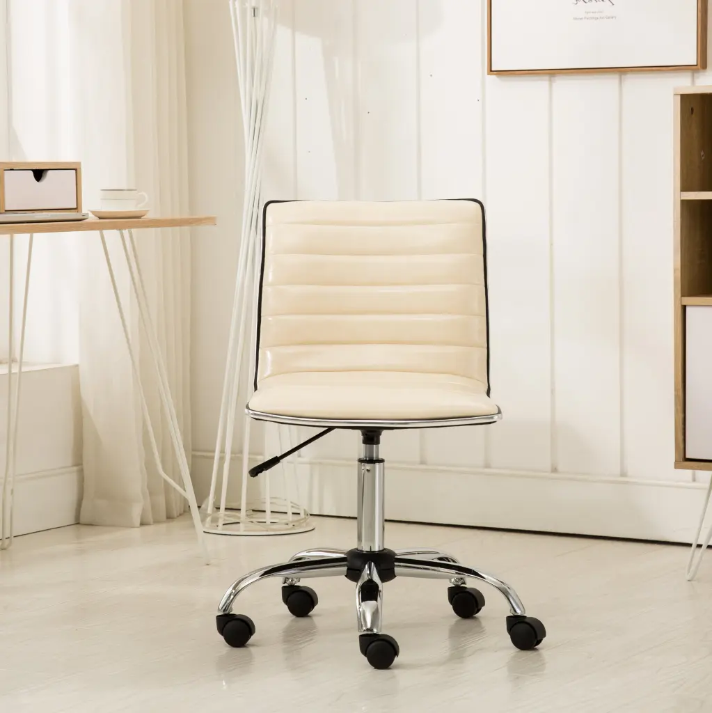 Fremo Chromel Adjustable Air Lift Office Chair Beige Faux Leather hz