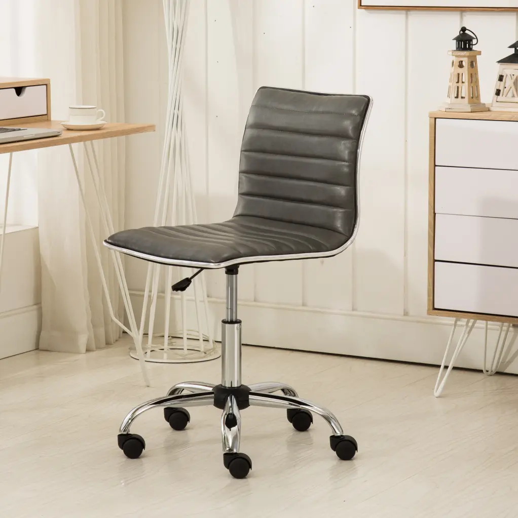 Fremo Chromel Adjustable Air Lift Office Chair Grey Faux Leather Ergonomic Desk Chair hz