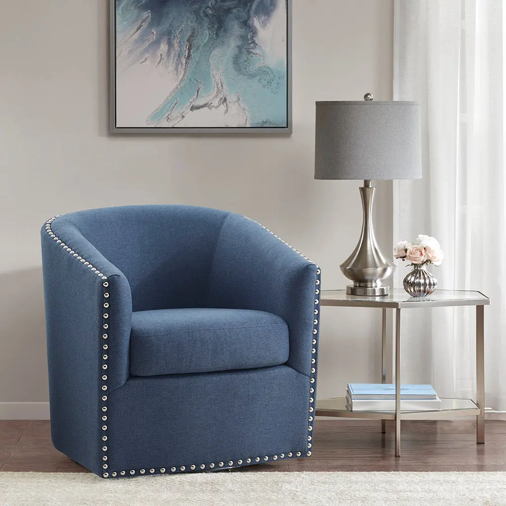Tyler Swivel Chair Blue Solid Wood Modern Office Chair jla