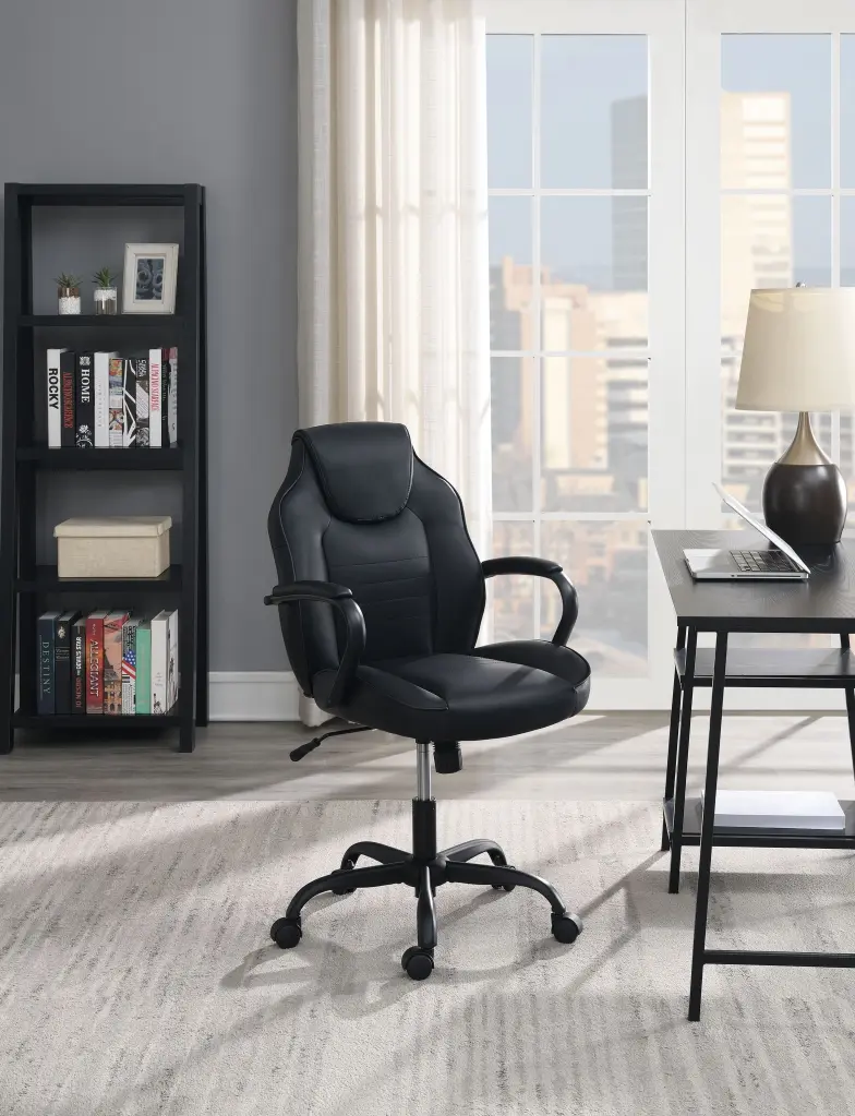 Black Faux Leather Office Chair - Ergonomic Desk Chair Home Office poundex