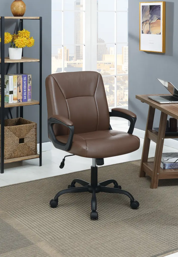 Adjustable Height Office Chair Padded Armrests Brown simple relax