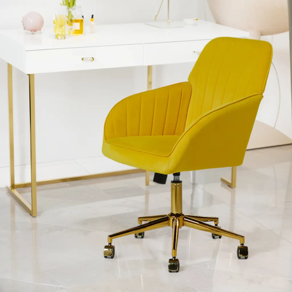 Bright Yellow Velvet Office Chair Stylish and Comfortable Workspaces ts furniture