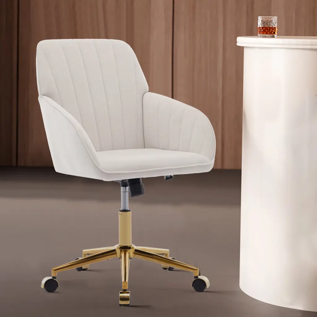 Ty Office Chair Beige Velvet Ergonomic Desk Chair Home Office ts furniture