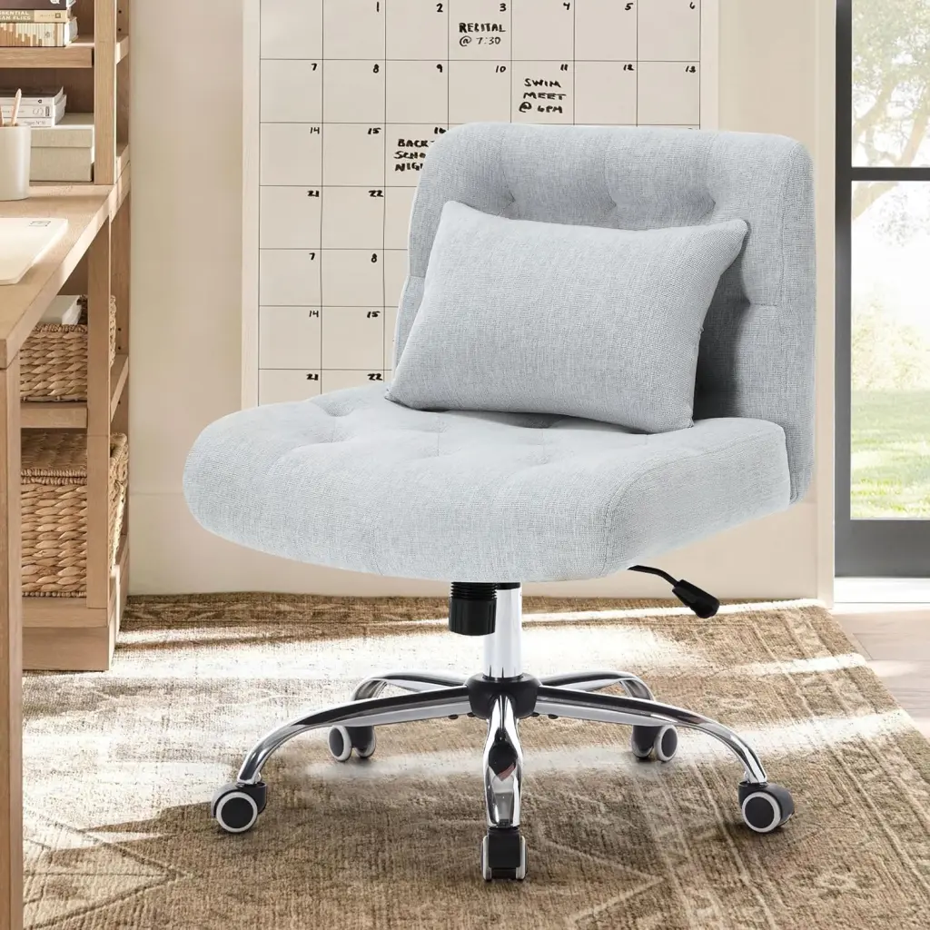 Armless Fabric Office Desk Chair Wheels Criss Cross Legged Wide vanbow