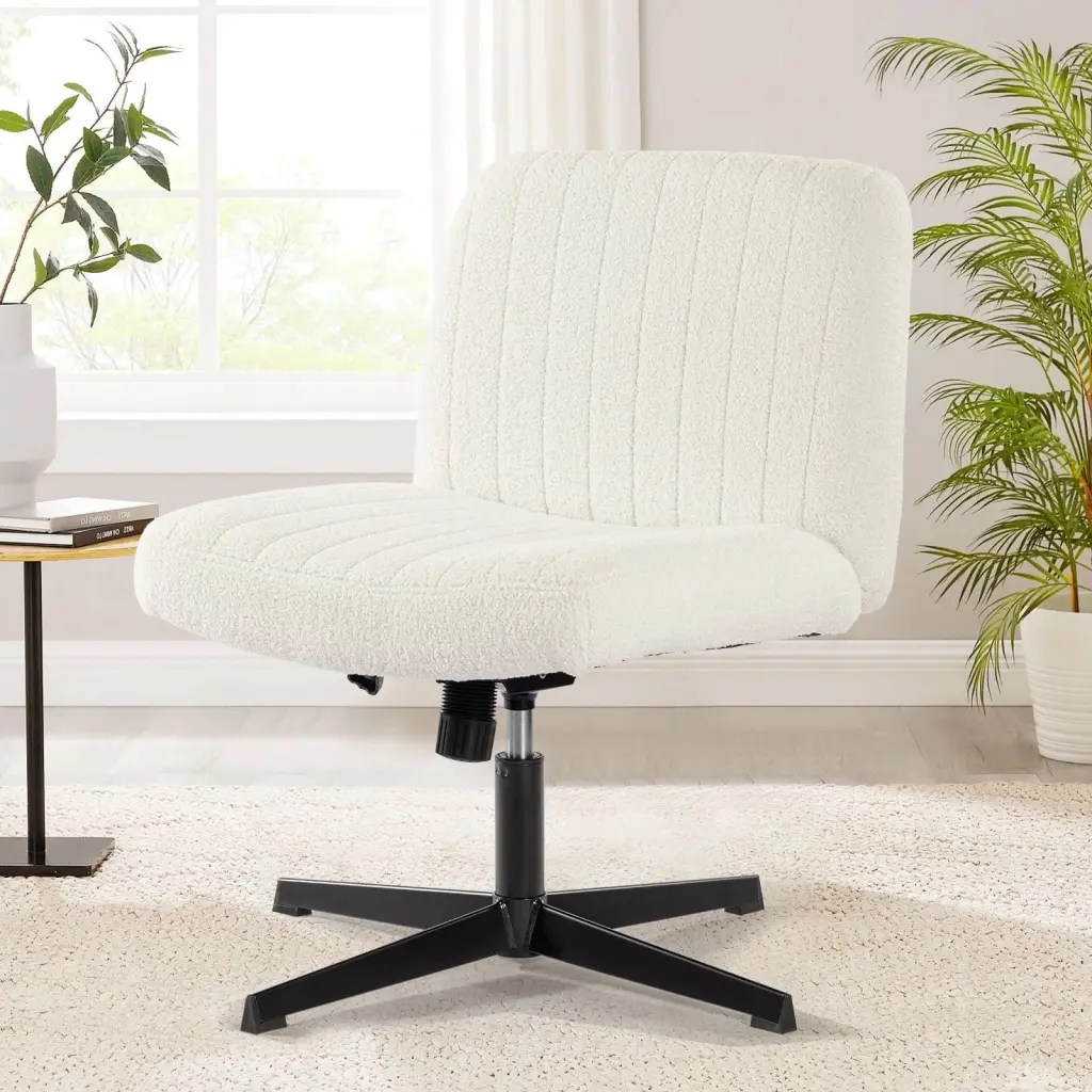 Office Chair Armless Desk Chair No Wheels Sherpa Padded Wide Seat Home Office vanbow