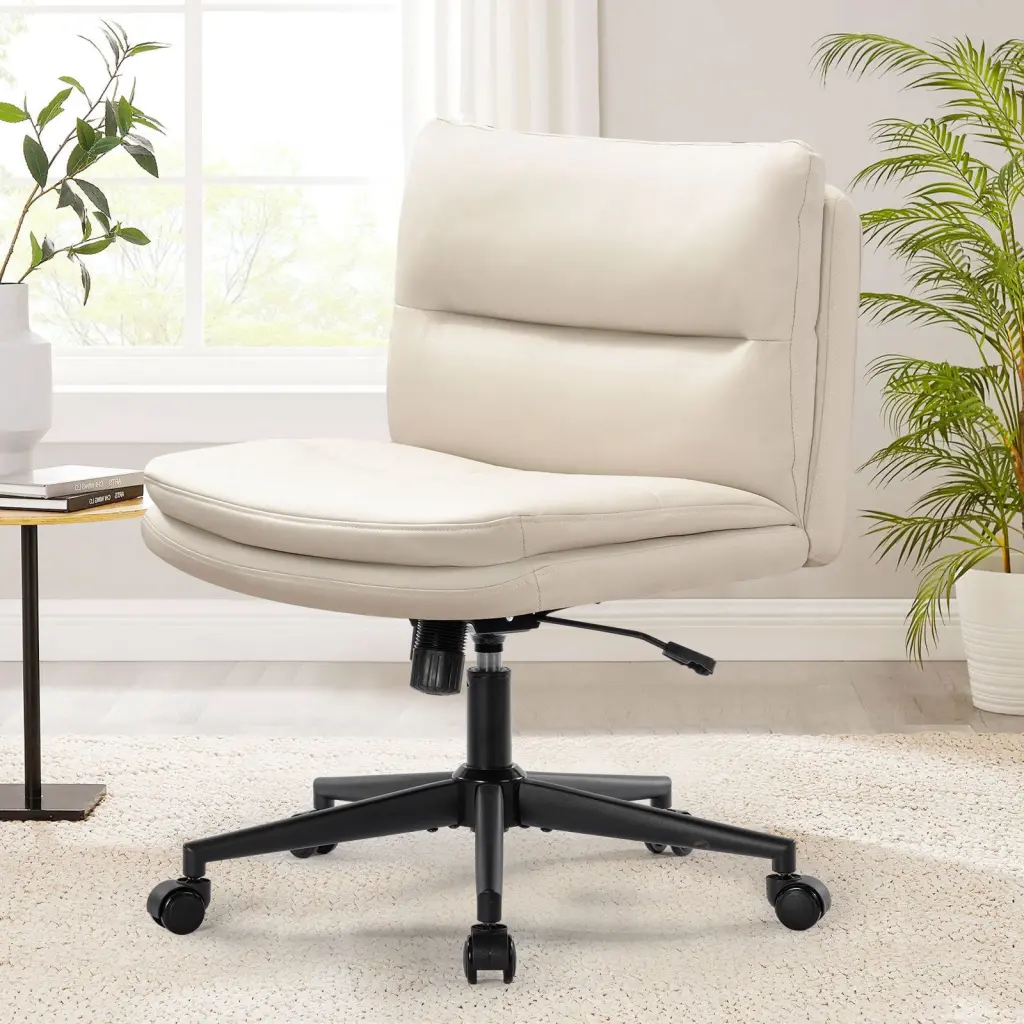 Office Chair Armless Desk Chair Wheels Pu Padded Wide Seat vanbow