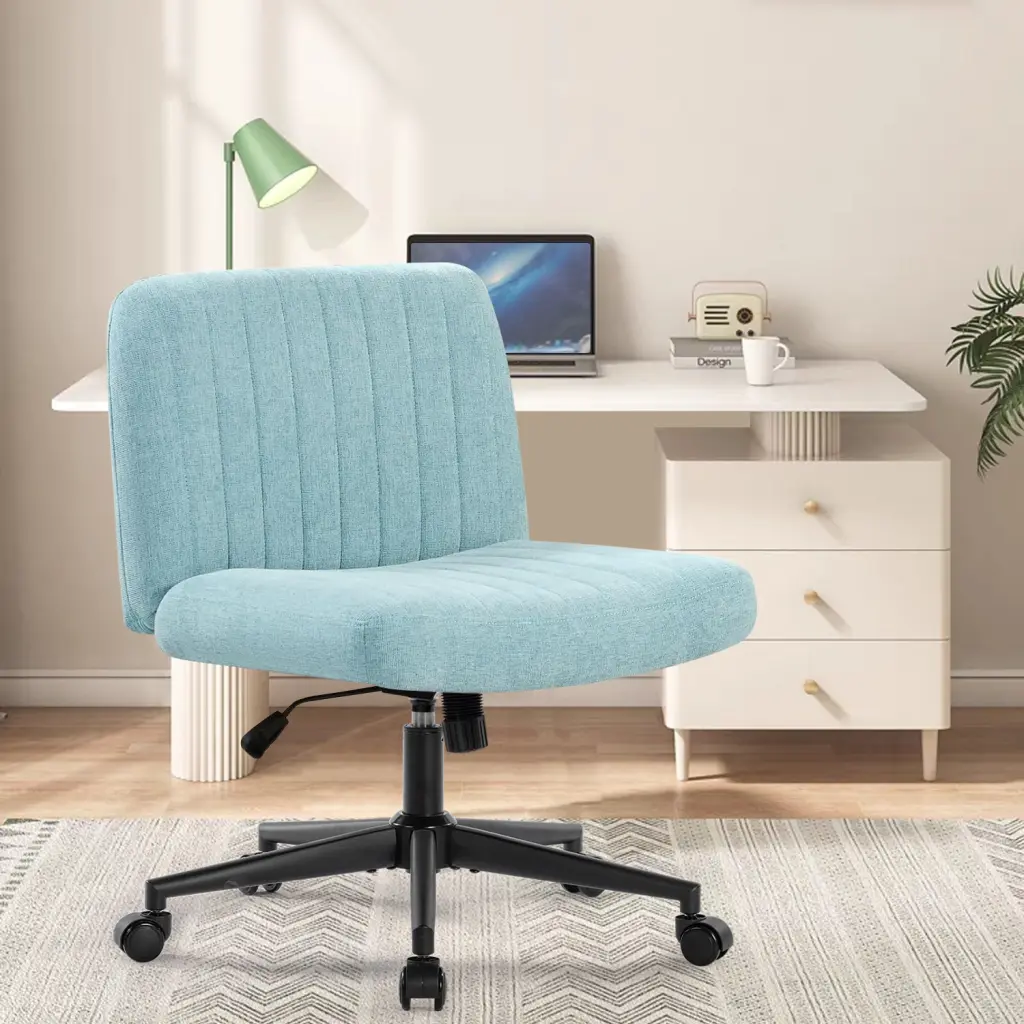 Office Chair Wheels Armless Office Chair Linen Wide Seat Home Office Ergonomic Desk Chair vanbow