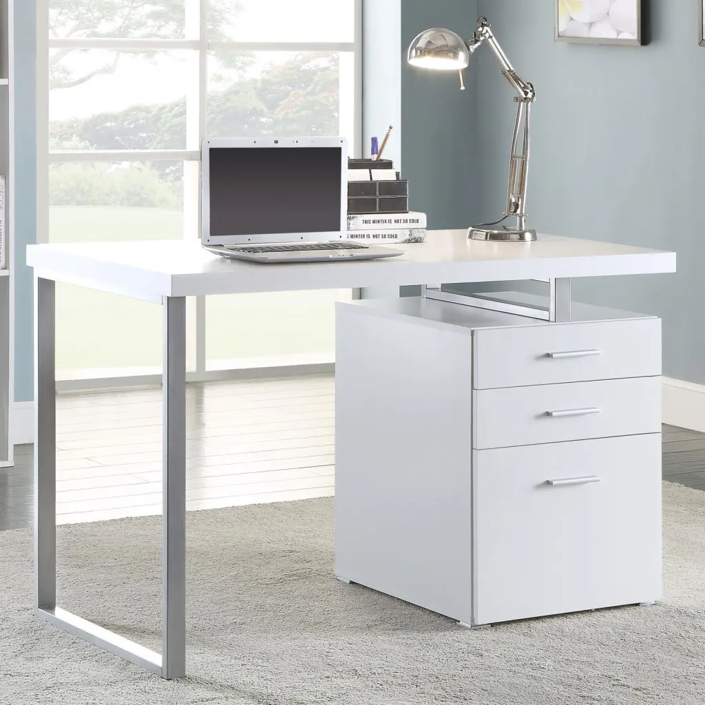 White 3 Drawer Reversible Office Desk Writing Desk Home Office furniture max
