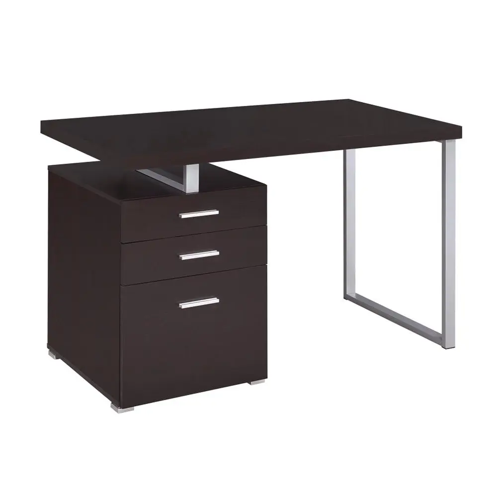 3 Drawer Office Desk Cappuccino Finish Rectangular Shape simple relax