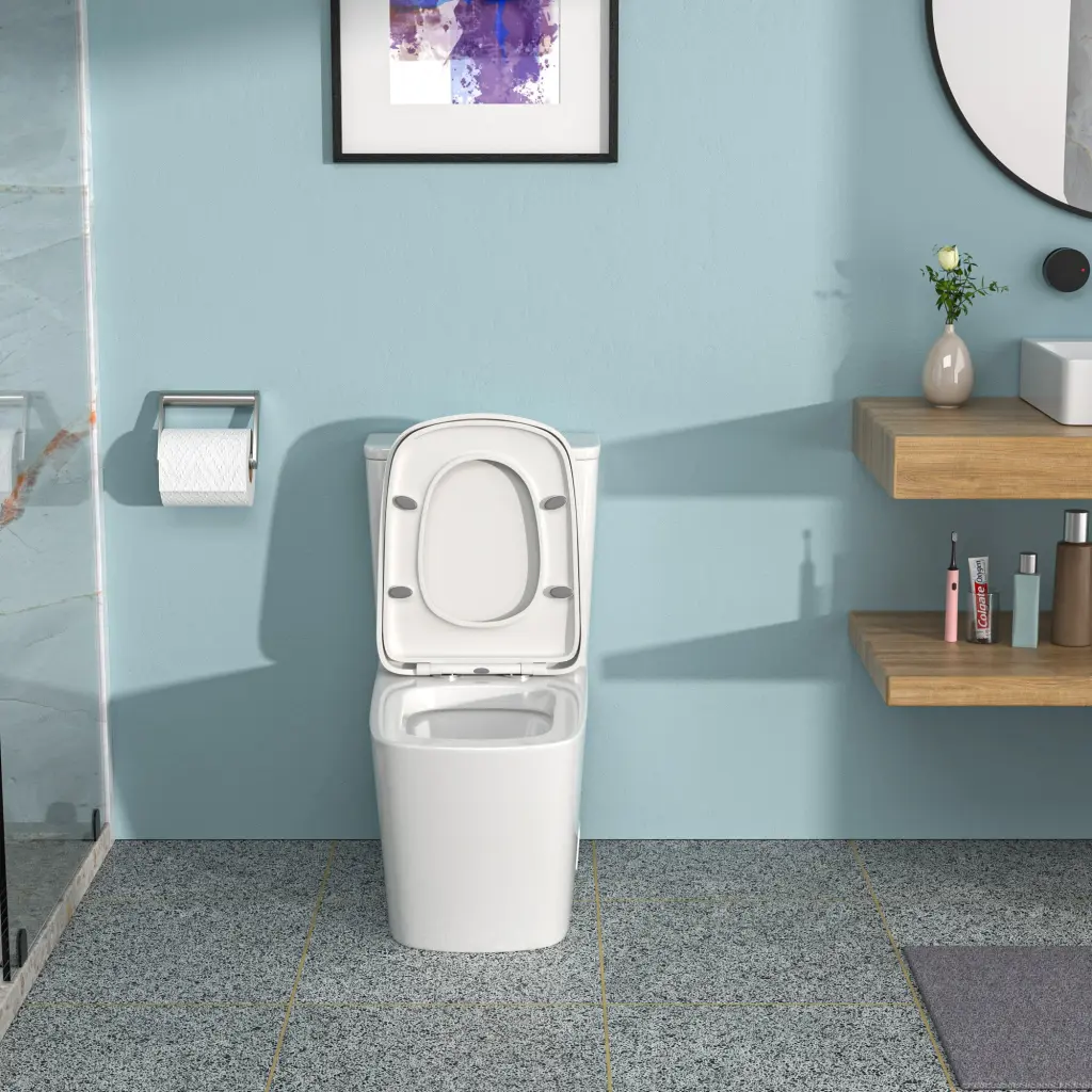 Ceramic One Piece Toilet Dual Flush Soft Closing Seat White Water Saving Bathroom Toilet lordear