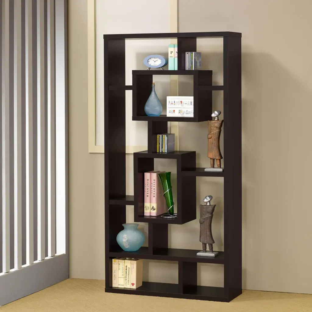 Cappuccino 10 Shelf Open Back Bookcase Brown Geometric Horizontal Design furniture max