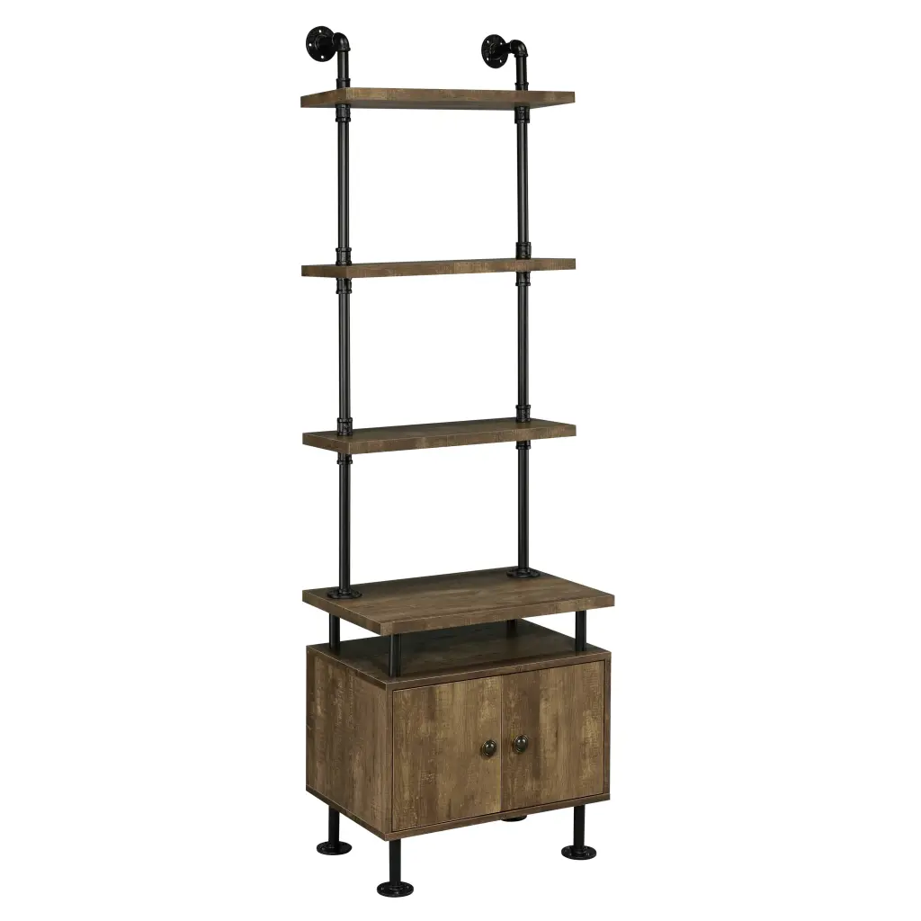 Rustic Oak and Black Side Pier Open Shelving Black Brown Wood Metal furniture max