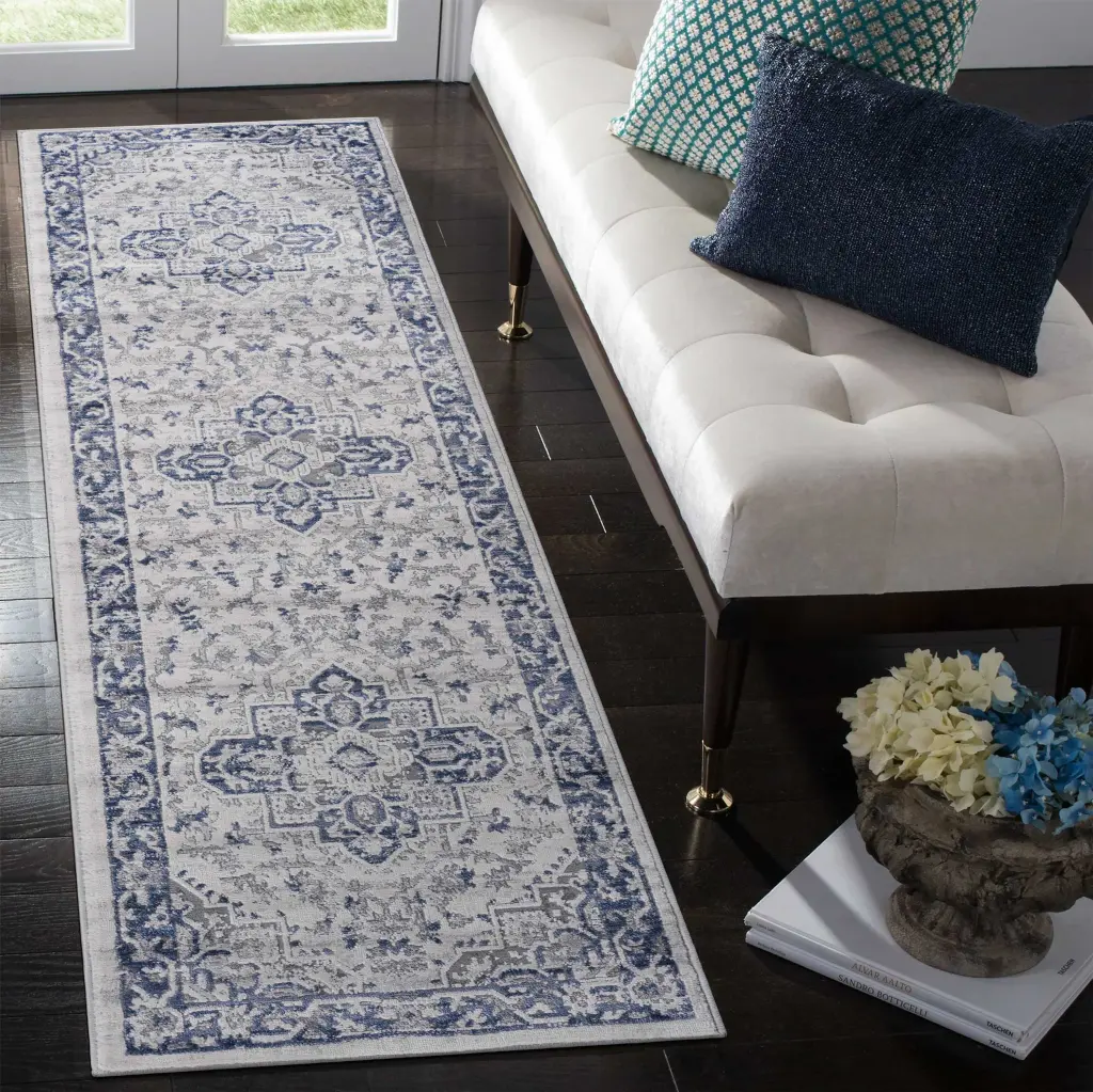 2X8 Blue Grey Oriental Non Shedding Living Room Bedroom Dining Home Rug naar rug