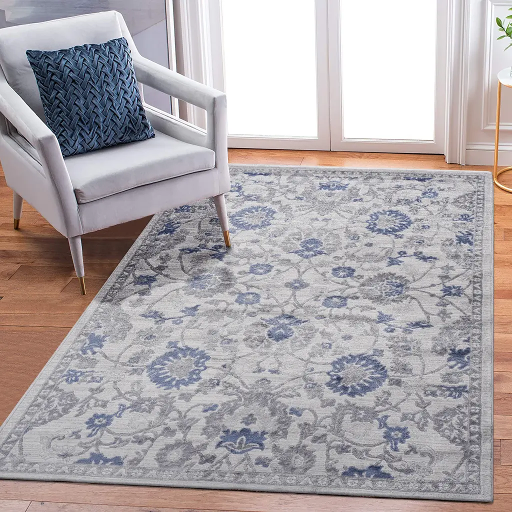 8X10 Blue Silver Oriental Non Shedding Living Room Bedroom Dining Home Rug naar rug