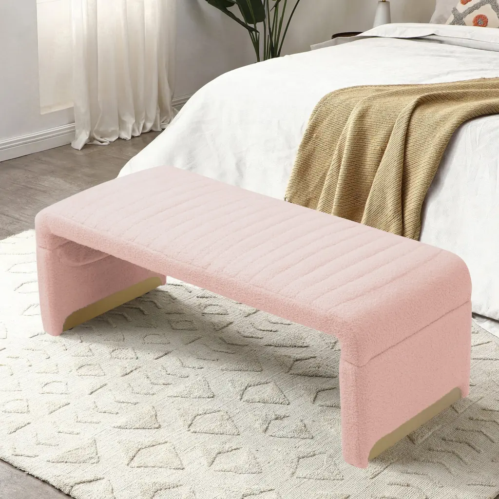 47.2 Inch Modern Ottoman Bench Upholstered Sherpa Fabric End Bed Storage aijiafurniture