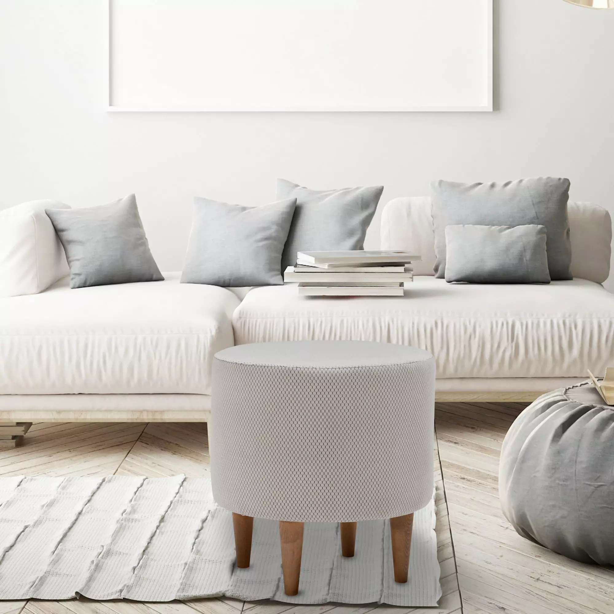 Balcab Home Cream Fındık 501 Tuffet Footstool