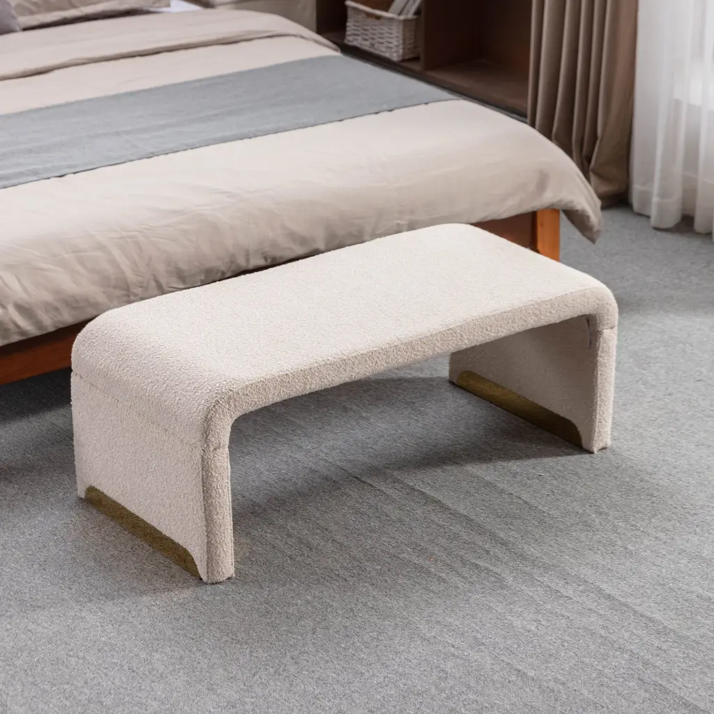Boucle Fabric Loveseat Ottoman Footstool Bedroom Bench Shoe Storage dg collection