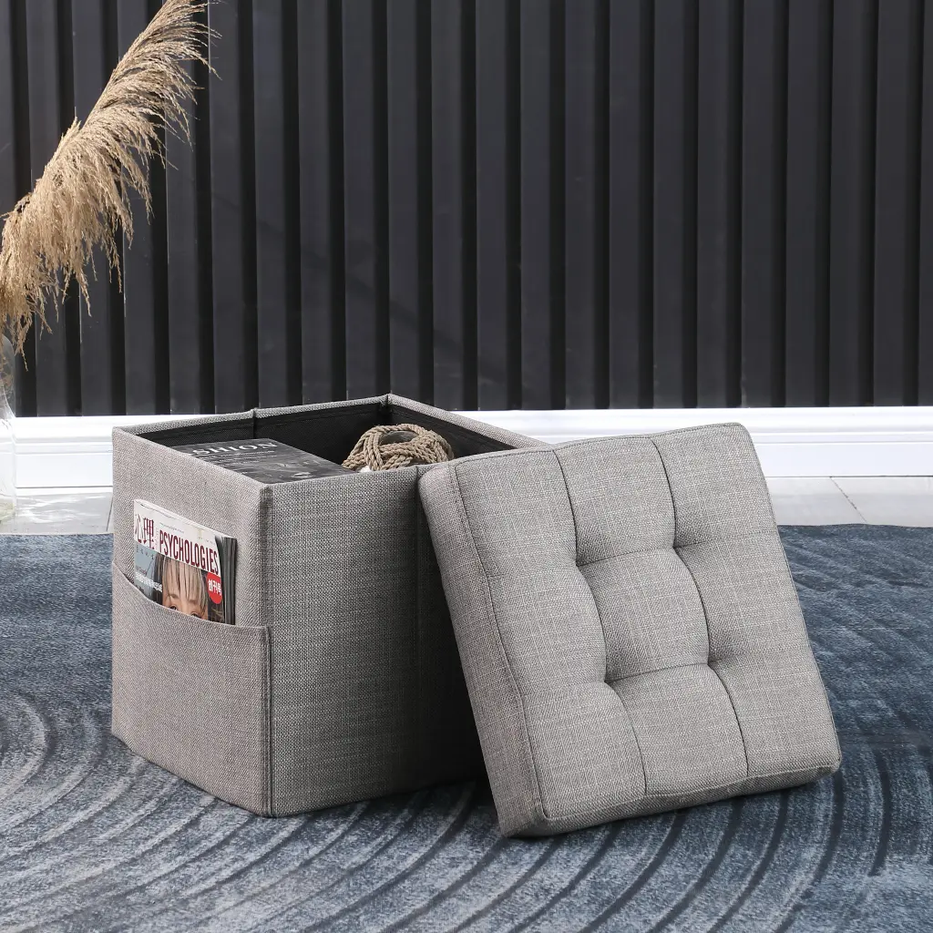 Ottoman Light Grey Linen or Linen Blend Primary Living Space American Style Footrest homarni furnishings inc.---w1099