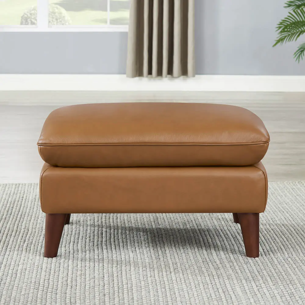 Solana Leather Ottoman Cognac Memory Foam Authentic Leather Footstool hydeline furniture