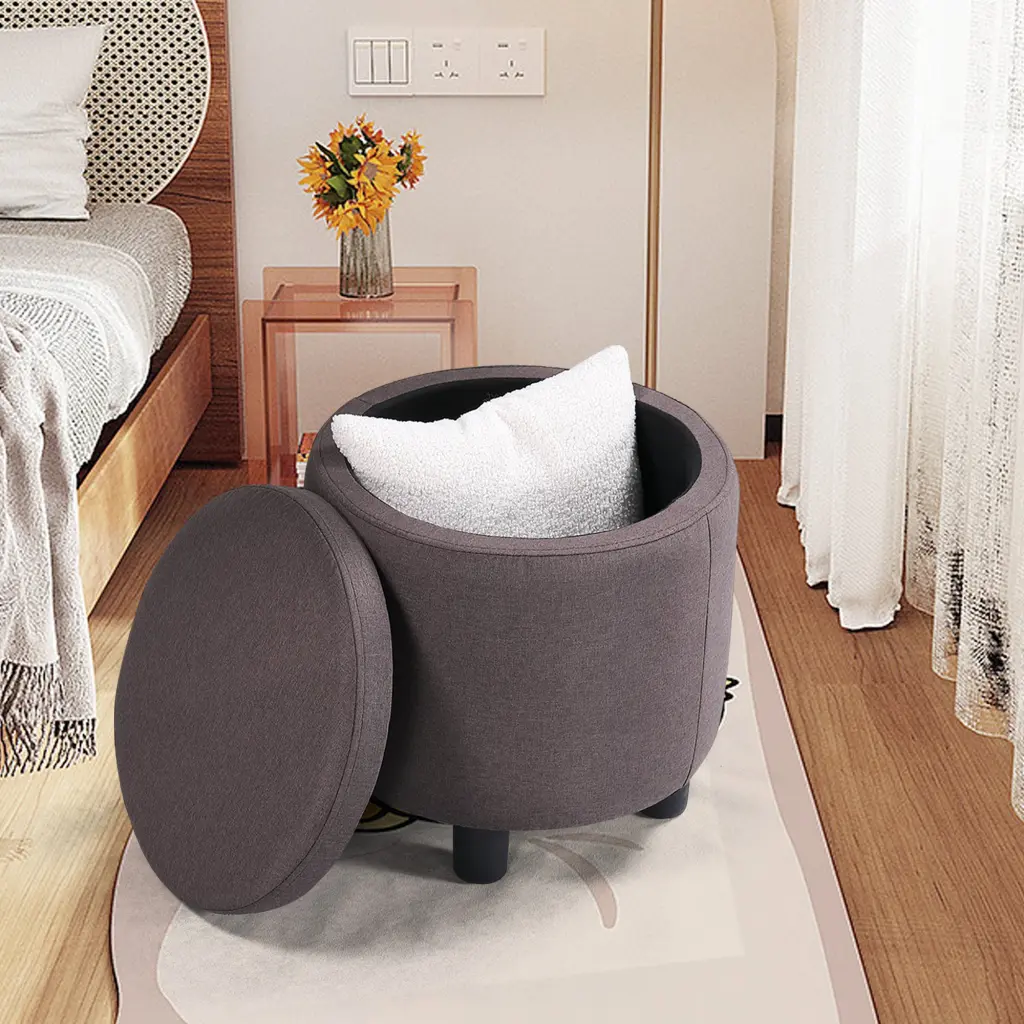 Jst Home Decor Upholstered Round Fabric Tufted Footrest Ottoman Modern Design jst smart home