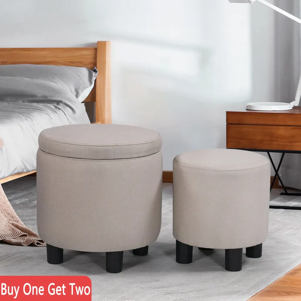 Jst Home Decor Upholstered Round Fabric Tufted Footrest Ottoman Living Room jst smart home