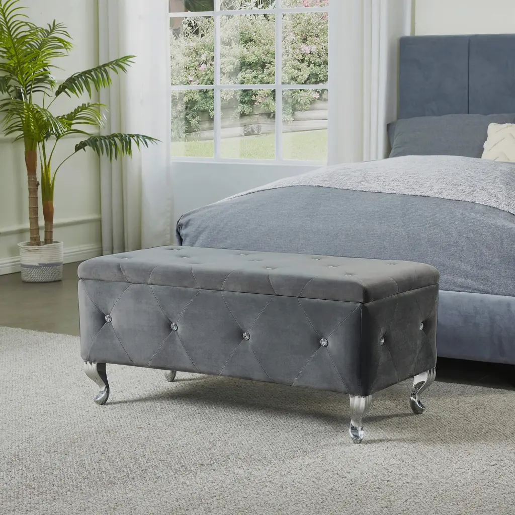 Tufted Storage Ottoman Bench Bedroom End Bed Large Upholstered mes home living