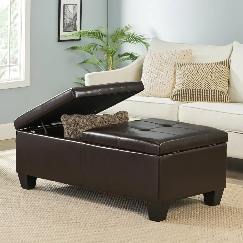 Alfred Ottoman Double Top Brown PU Leather Footstool nh-an