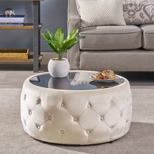 Ottoman Beige Velvet - Versatile Footrest and Seating nh-an-can