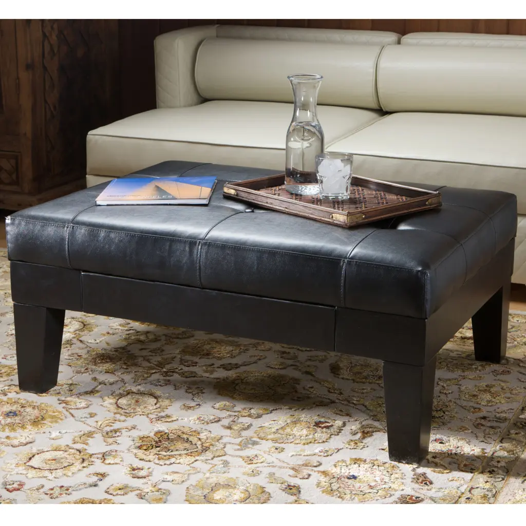 Chatham Ottoman Drawer - Black PU Storage Footstool Living Room nh-an