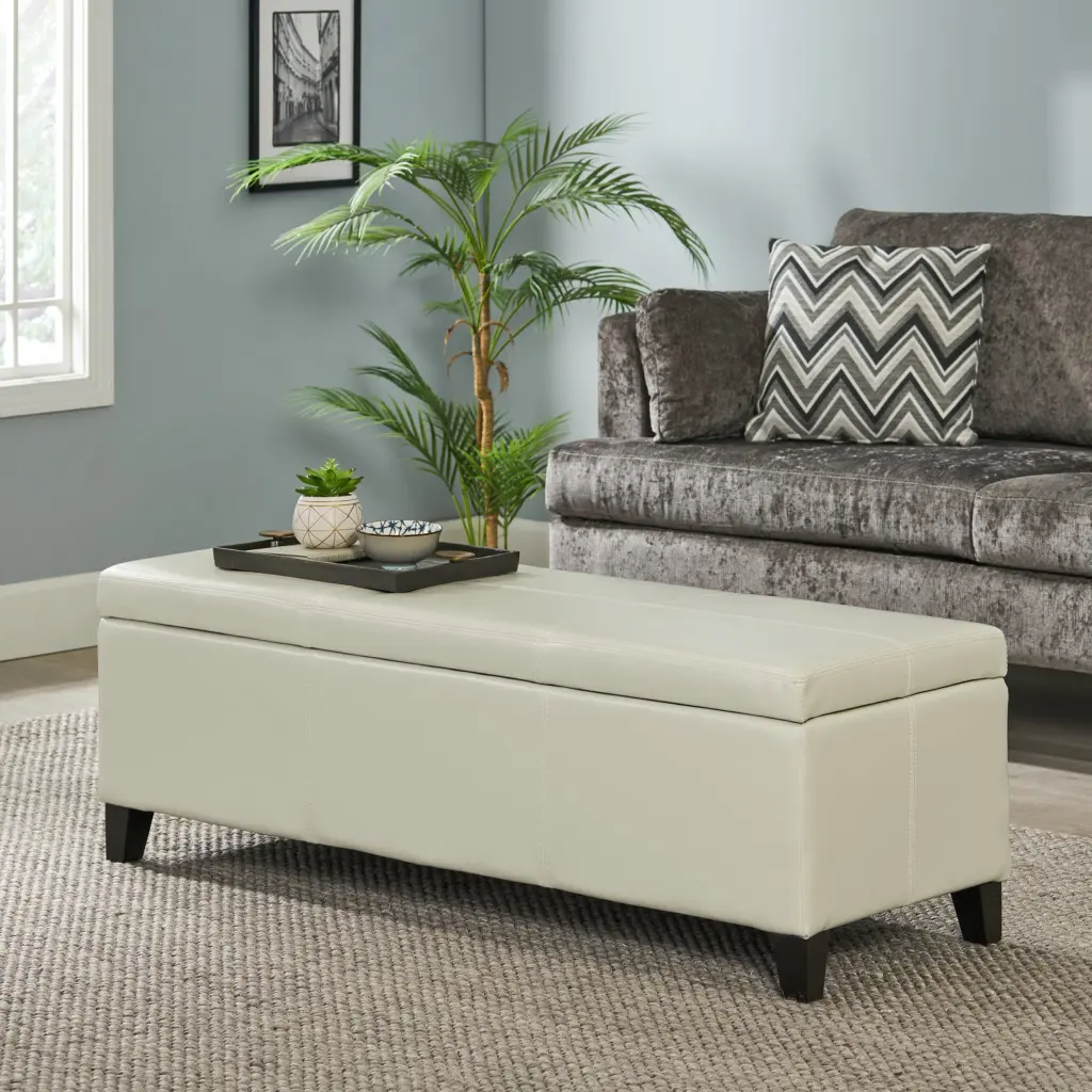 Glouster Storage Ottoman V2 Ivory Pu Leather Footrest Hidden Compartment nh-an