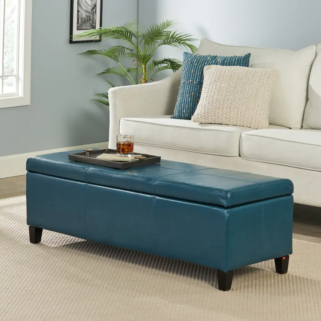 Glouster Storage Ottoman V2 Teal Pu - Versatile Footrest and Storage Bench nh-an