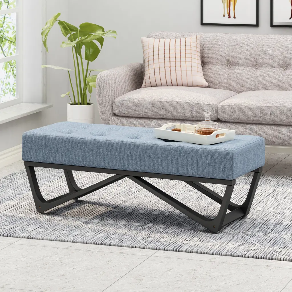 Light Blue Fabric Ottoman Living Room and Bedroom nh-an