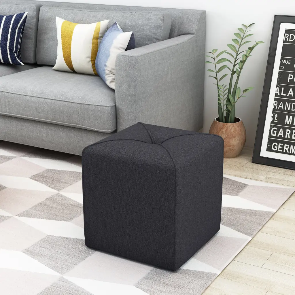 Ottoman Charcoal Grey Fabric Storage Footstool Living Room Pouf nh-an