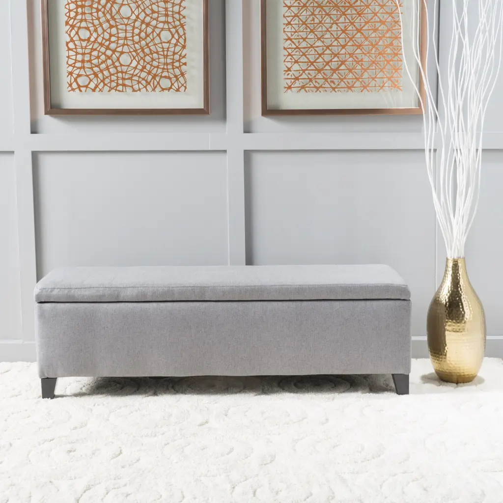 Ottoman Grey Fabric Storage Footrest Stool Living Room nh-an