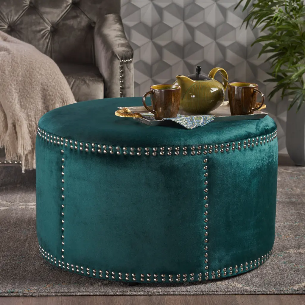 Ottoman Teal Velvet Storage Bench Living Room Footrest nh-an