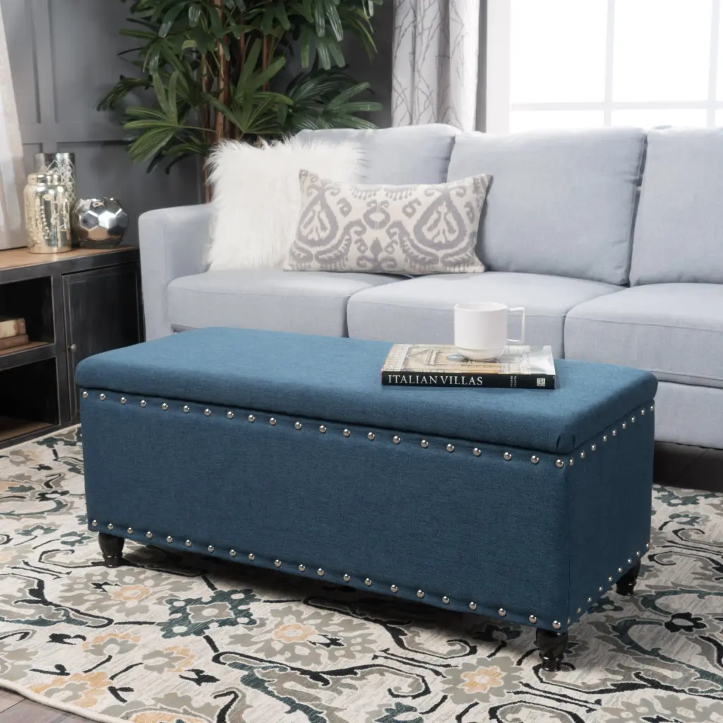 Storage Ottoman Navy Blue Fabric Living Room Footrest Bench nh-an