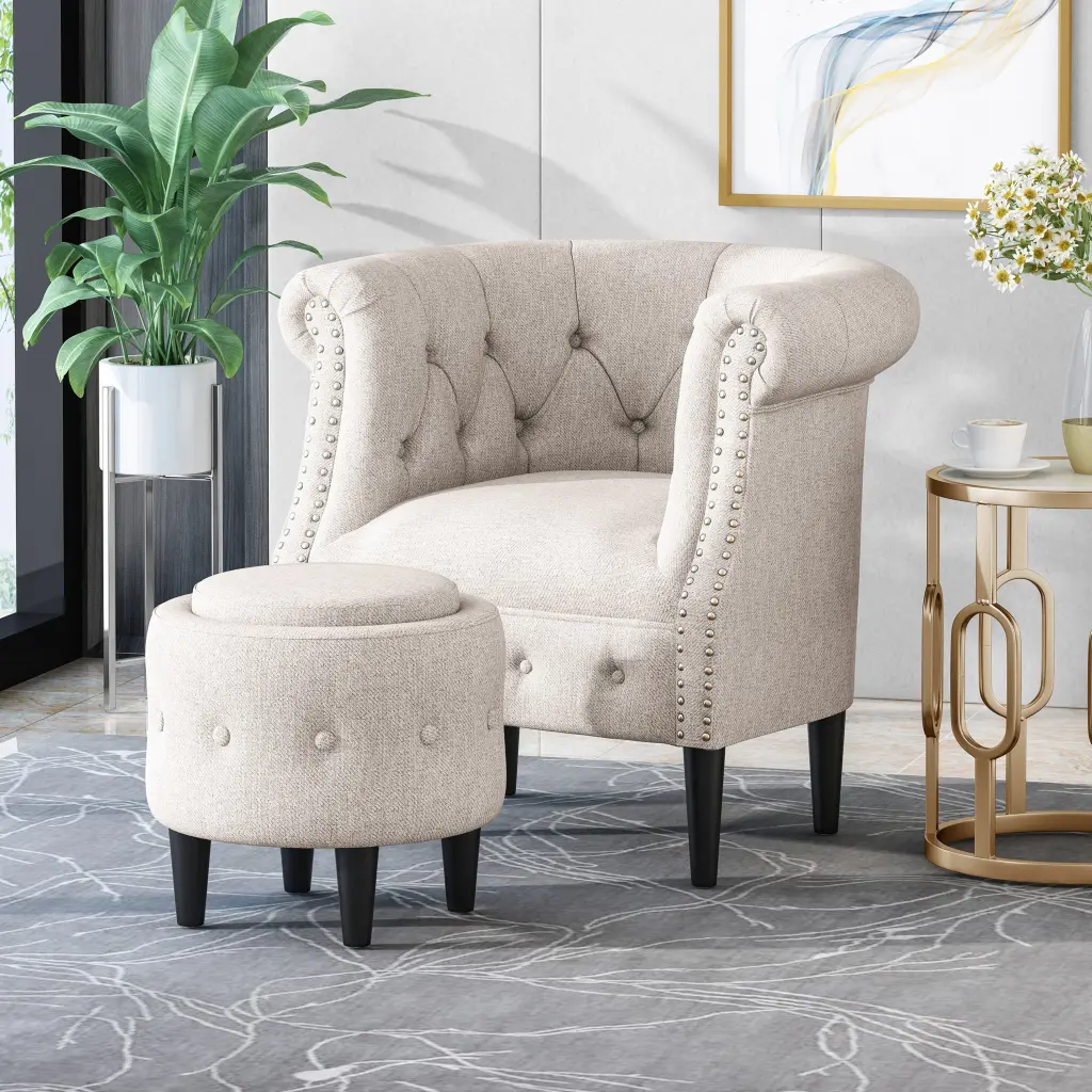 Chair Ottoman Beige Fabric - Comfortable Footrest Stool Living Room nh-home living