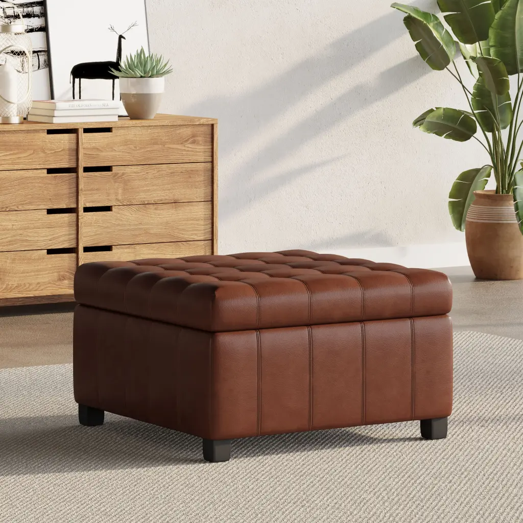 Isabella Ottoman Light Brown PU Footrest Living Room Accent Stool nh-perfect home