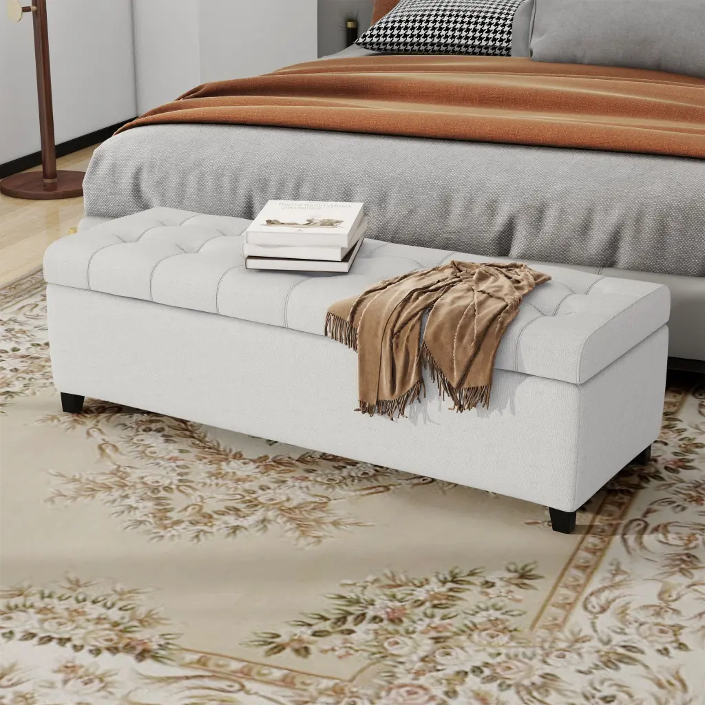 Storage Ottoman Light Grey Fabric Footrest Storage nh-perfect home