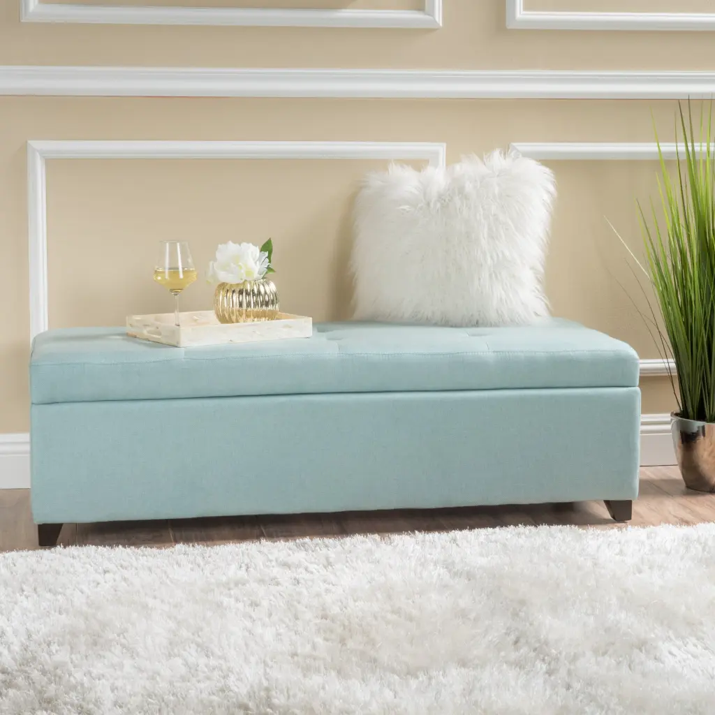 Brentwood Storage Ottoman Light Blue Fabric Footrest Bench Hidden Storage nh-sunfay