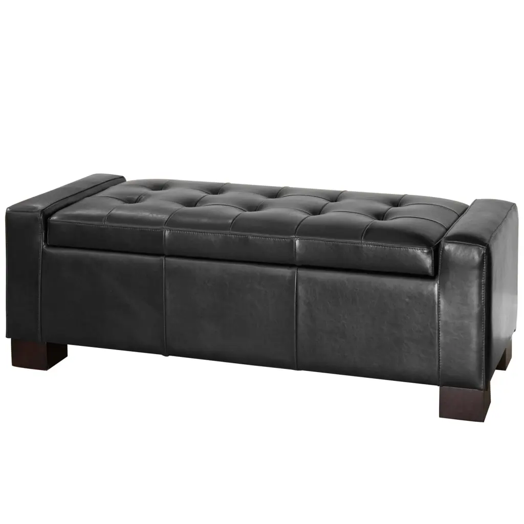 Guernsey Ottoman Black Leather Stylish Footrest Storage Bench Living Room Furniture nh-sunfay