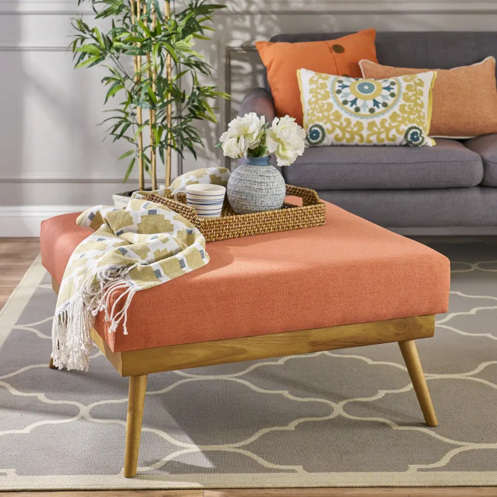 Ottoman Coral Fabric Storage Footstool Living Room nh-sunfay