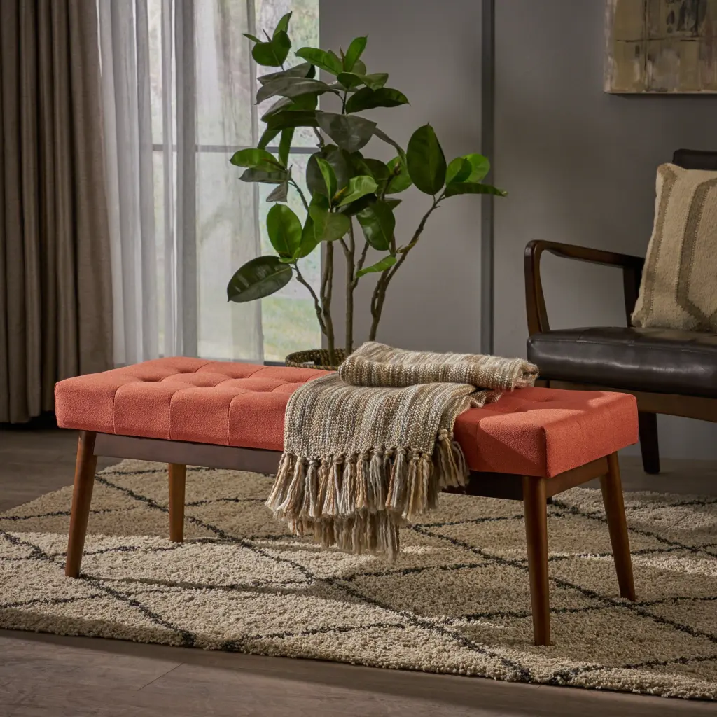 Ottoman Coral Fabric Upholstered Footrest Living Room or Bedroom nh-sunfay