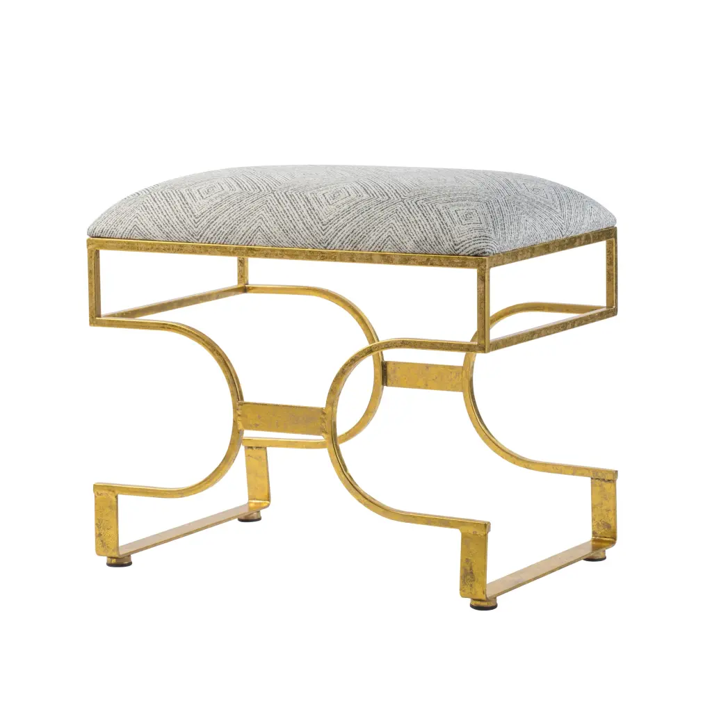 24 Inch Modern Ultra Padded Ottoman Geometric Frame Gray and Gold Patina royal hampton