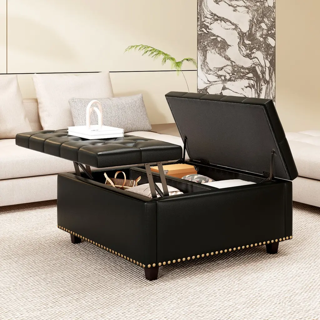 Large Square Storage Stool Two Storage Doors Footstool Living Room w2113