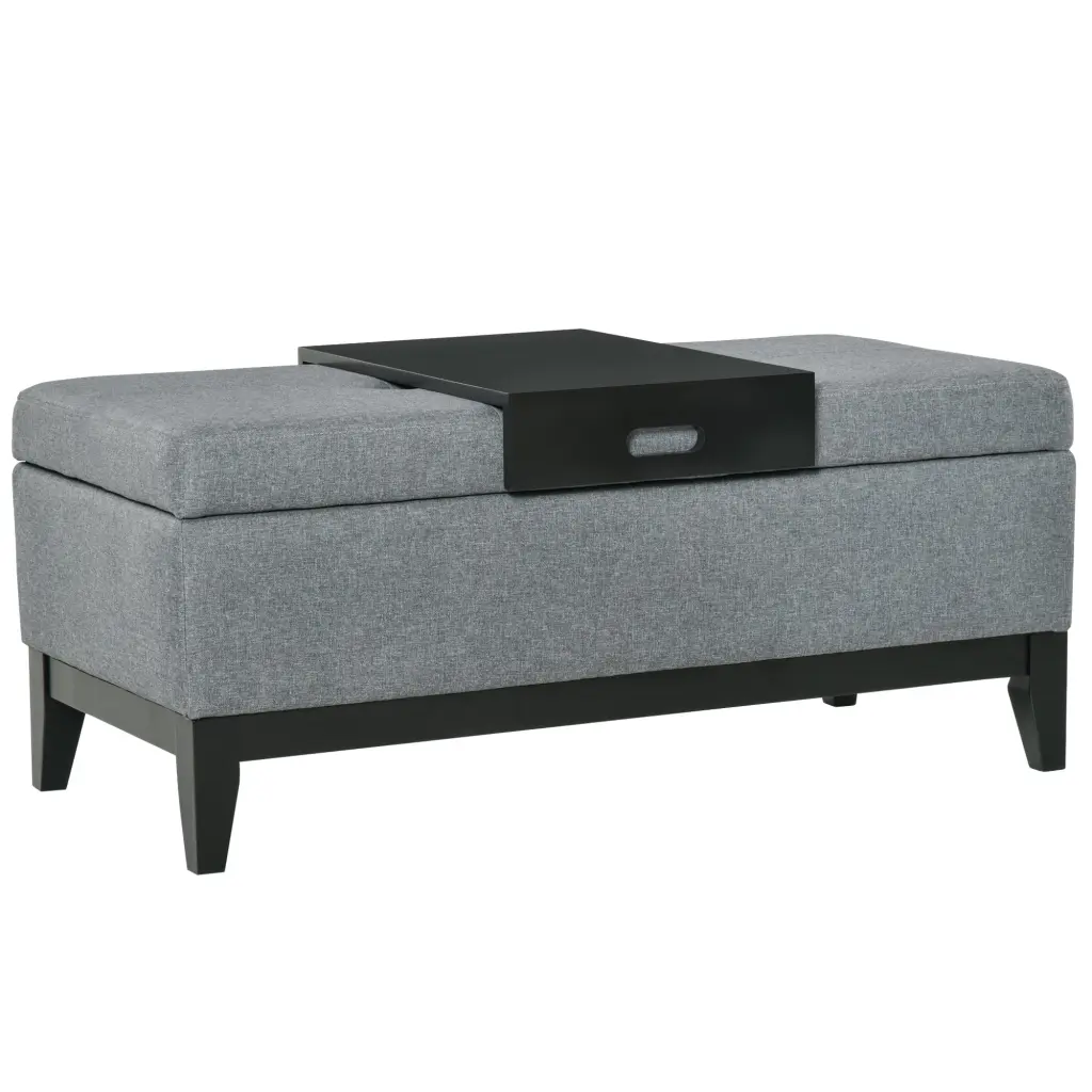 Homcom 42 Inch Rectangular Storage Ottoman Bench Linen Fabric Coffee Table Hidden Compartment aosom business