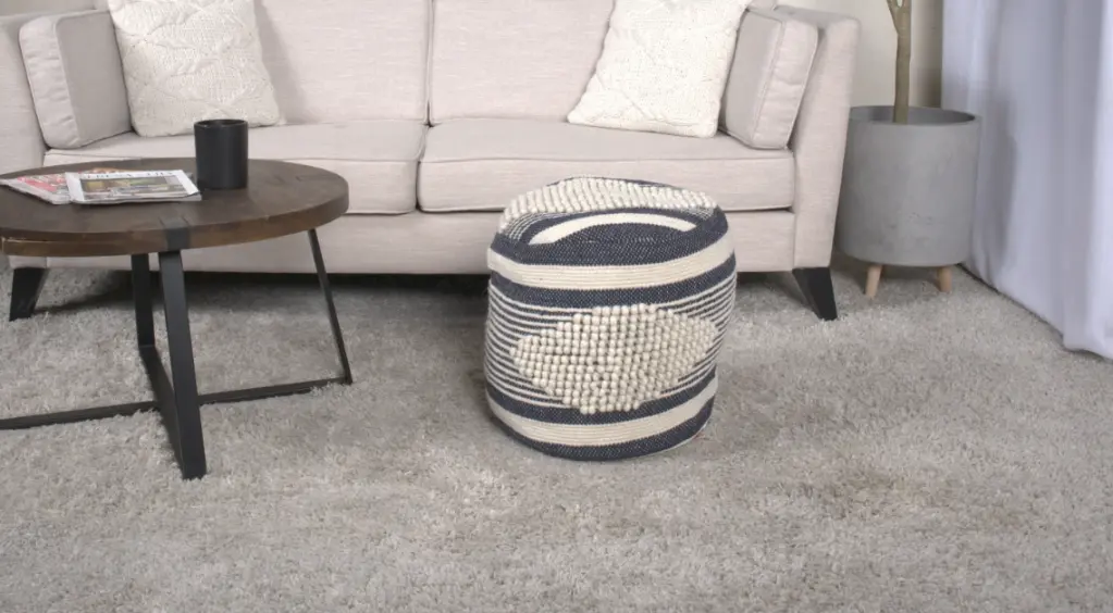 Diamond Artisan-made Fabric Cylindrical Pouf White and Dark Blue Ottoman bazar