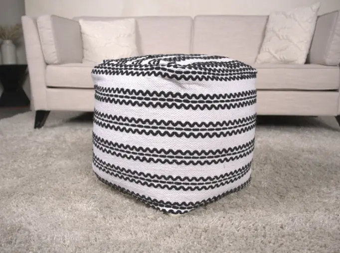 Lani Artisan-made Fabric Pouf Natural Black Handmade Ottoman Footstool bazar