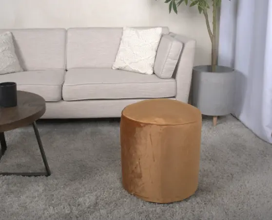 Shimon Cylinder Pouf, Apricot Apricot PU Velvet Footstool Ottoman Living Room bazar